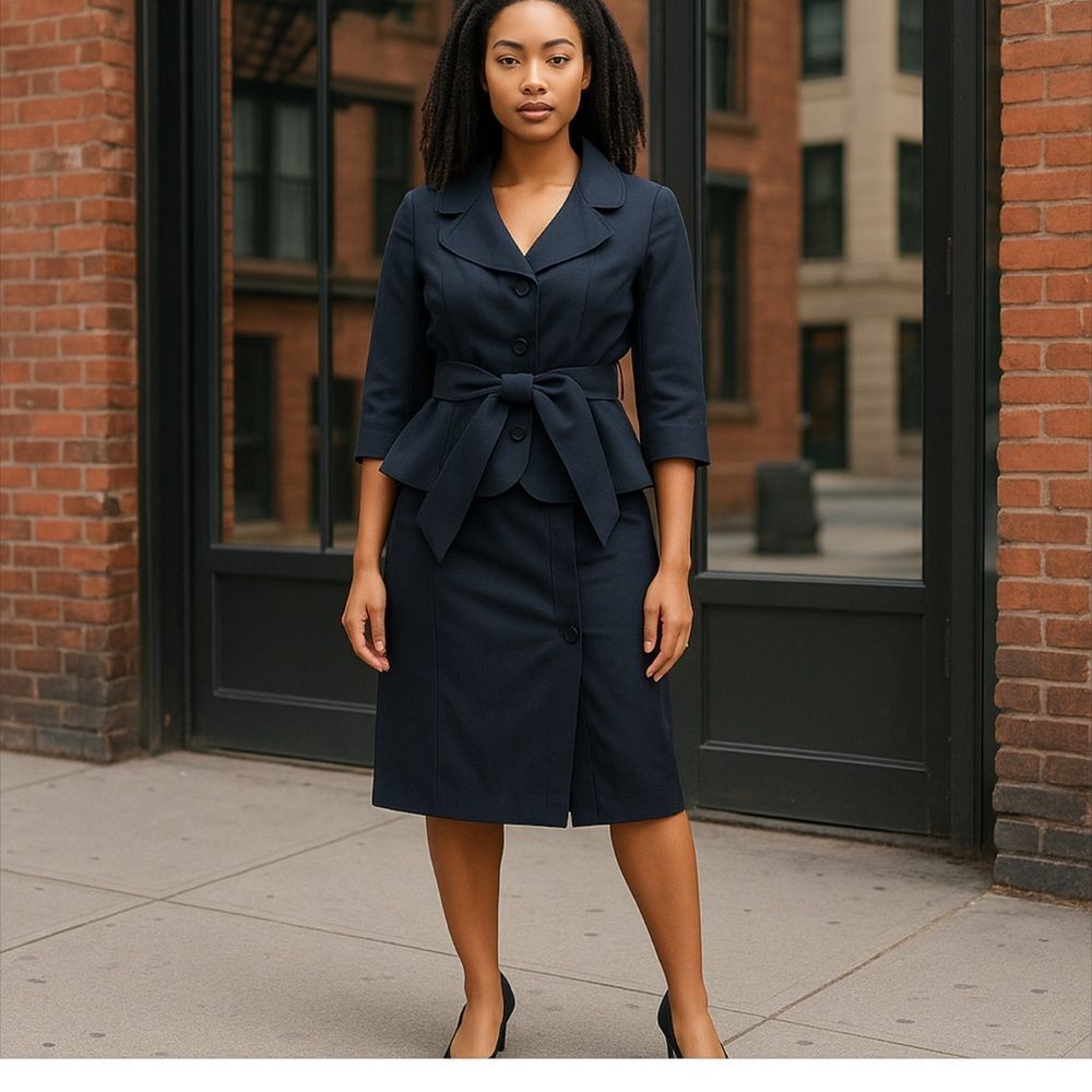 Nine West 2-Piece Peplum Pinstripe Blazer & Skirt Set 4